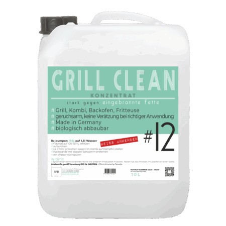 10L Grill Clean Grillreiniger Konzentrat – Stark gegen eingebrannte Fette für Grill, Kombidämpfer, Backöfen und Fritteusen.