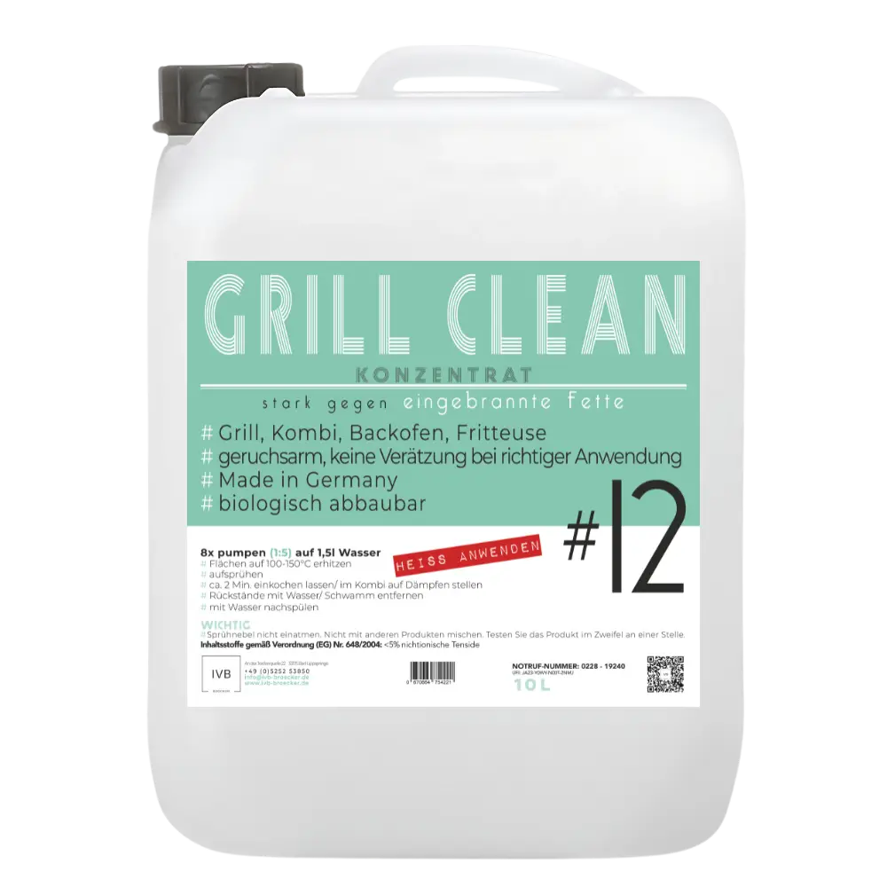 10L Grill Clean Grillreiniger Konzentrat – Stark gegen eingebrannte Fette für Grill, Kombidämpfer, Backöfen und Fritteusen.