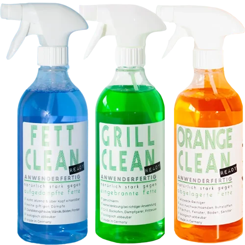 Starter-Set: Grill Clean, Fett Clean, Orange Clean ready – Komplettpaket für Küche und Haushalt und zum Grillrost reinigen.