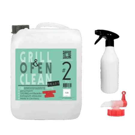 Grill & Ofen Clean Ready 5L mit Zubehör – Grill- und Backofenreiniger mit Sprühflasche und Ausgießer für direkte Anwendung.