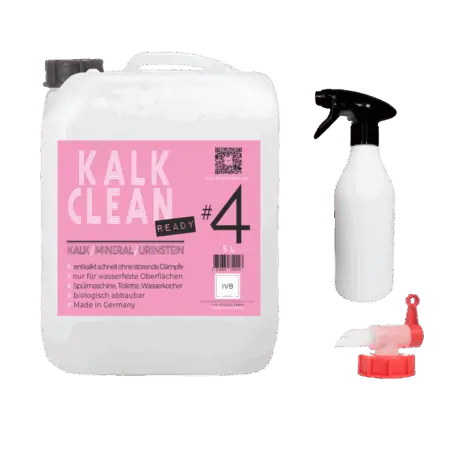 Kalk Clean Ready 5L mit Zubehör – Kalklöser mit Sprühflasche und Ausgießer für direkte Anwendung.