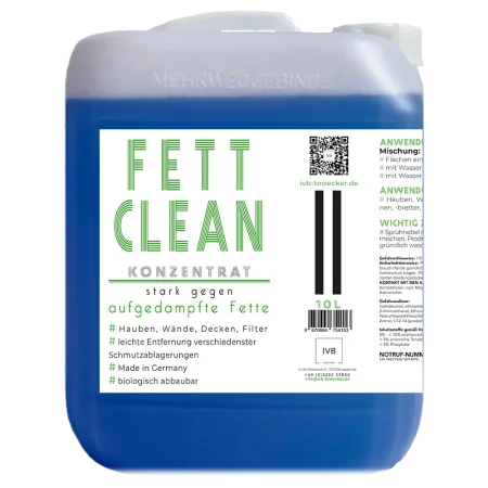 10L Fett Clean Konzentrat zur Entfernung von aufgedampften Fetten, ideal für Dunstabzugshaube, Wände, Decken und Filter.