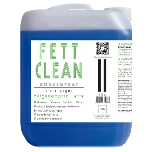 10L Fett Clean Konzentrat zur Entfernung von aufgedampften Fetten, ideal für Dunstabzugshaube, Wände, Decken und Filter.