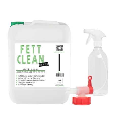 Fett Clean Ready 5L mit Zubehör – Fettlöser mit Sprühflasche und Ausgießer für direkte Anwendung.