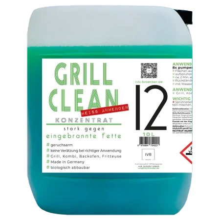 10L Grill Clean Grillreiniger Konzentrat – Stark gegen eingebrannte Fette für Grill, Kombidämpfer, Backöfen und Fritteusen.