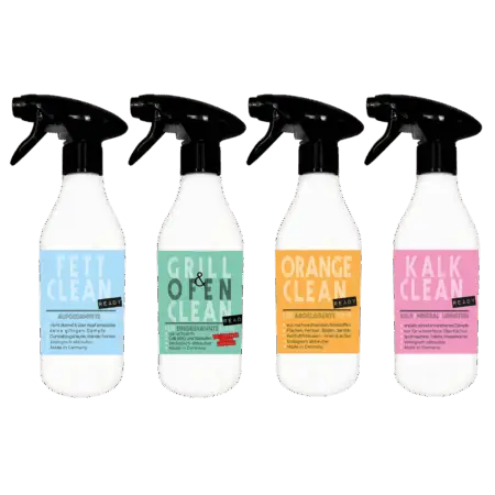 Starter-Set mit Kalkreiniger, Grillreiniger, Fettreiniger und Orangenreiniger – Komplettpaket für Sanitär-, Küchen- und Haushaltsreinigung, Backblech reinigen.