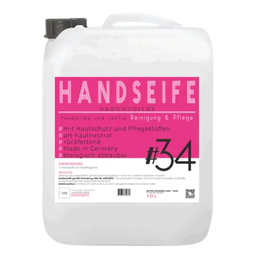 10 L Kanister Handseife für Gewerbe – Hautfreundliche Flüssigseife für professionelle Anwendungen. Seife kaufen bei ivb.