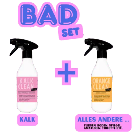 Badezimmer Reiniger Set bestehend aus Kalkreiniger und Allzweckreiniger – ideal für die effektive Badreinigung mit qualitativen Inhaltsstoffen.