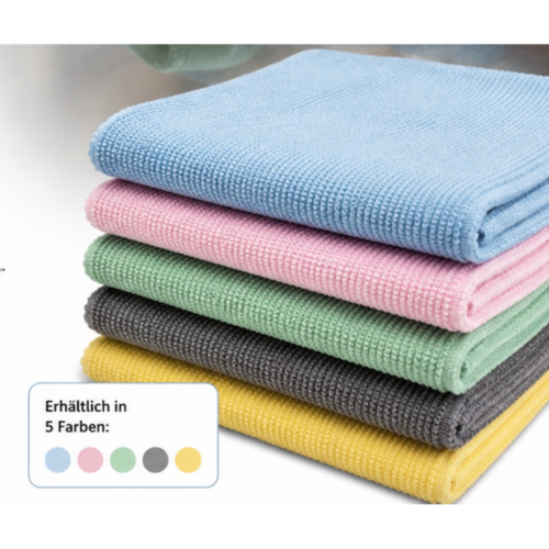 Premium Mikrofasertuch in fünf Farben – lebensmitteltaugliche Mikrofasertücher für Küche, Bad, Fenster, Haushalt und professionelle Reinigung
